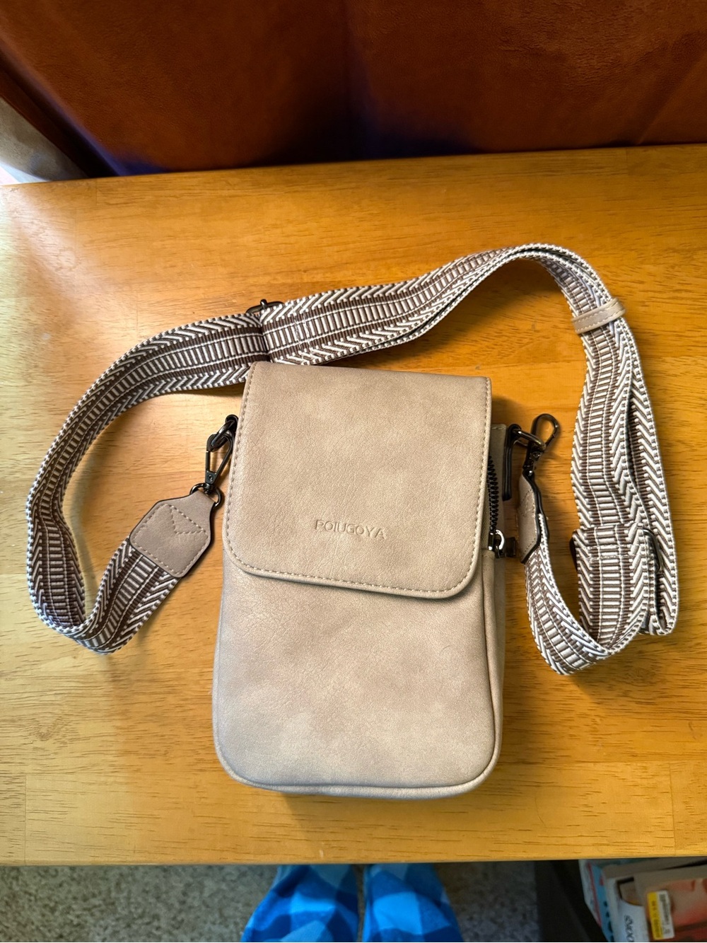 Taupe Crossbody Phone Bag with Adjustable Strap